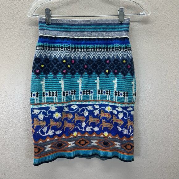 Anthropologie HWR Wool Alpaca Blend Llama Line Sweater Skirt size Small Pencil - Picture 2 of 8